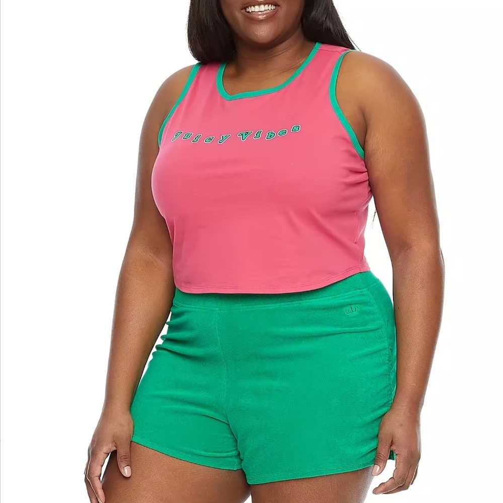 JUICY BY JUICY COUTURE PLUS RINGER WOMEN'S CREW NECK SLEEVELESS TANK TOP,  2X 3X